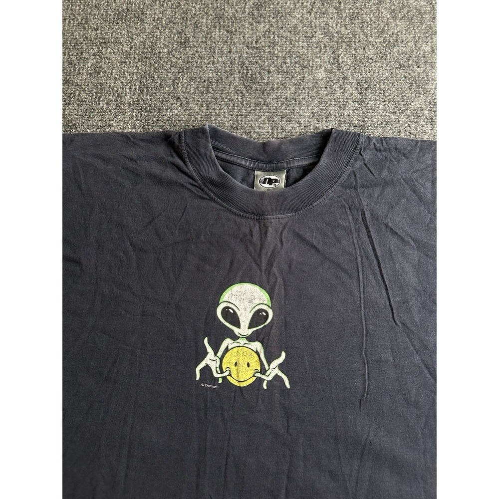 Mens 90s Domani Alien Smiley Face Graphic T-Shirt XL, Size XL
